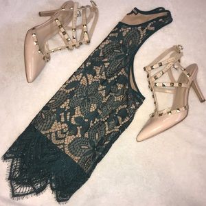 Dark Green Lace Tank Top